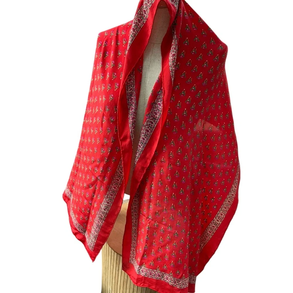 Ethnic Indian wear Block Print flowers red SILK paisley print scarf shawl wrap